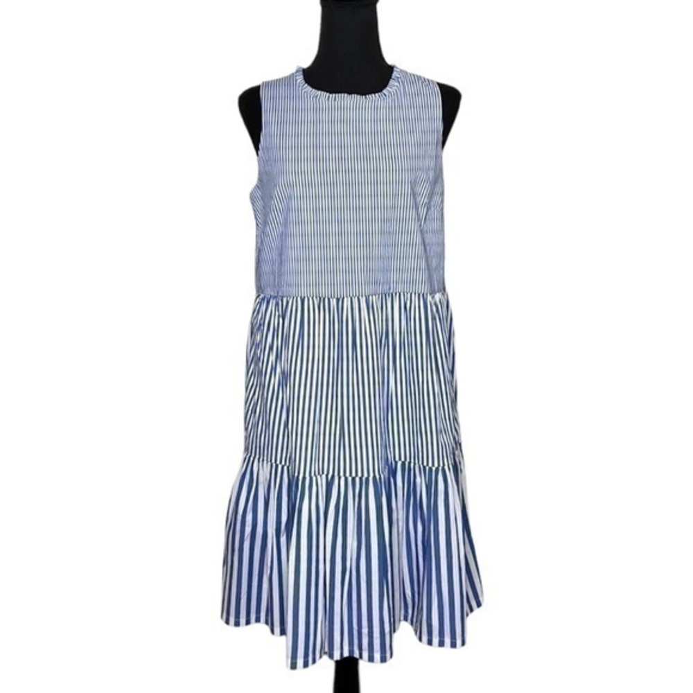 J. Crew Factory Striped Sleeveless Tiered Poplin Dress Blue and White Size 4